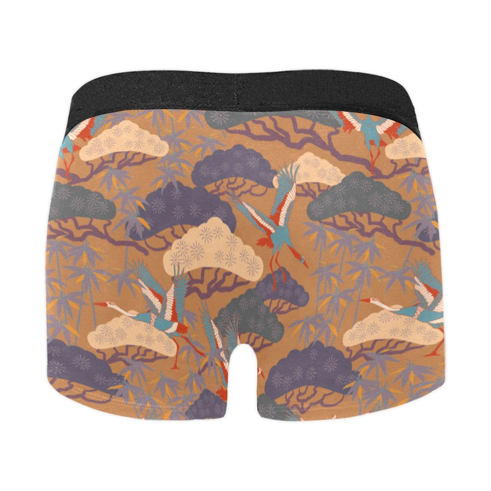 Bonsai bamboo stork japanese pattern brown theme Men's All Over Print Boxer Briefs Men's Underwear