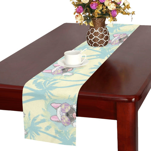French bulldog hawaii blackground Table Runner