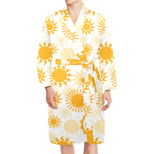 Sun design pattern Men's Long Sleeve Belted Night Robe