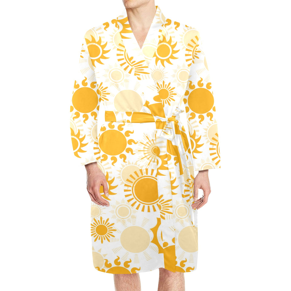 Sun design pattern Men's Long Sleeve Belted Night Robe