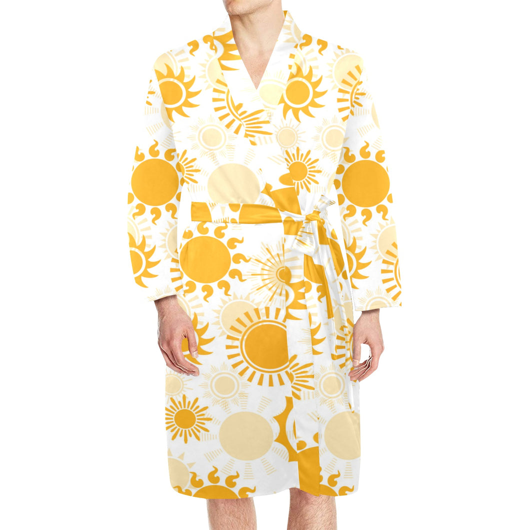 Sun design pattern Men's Long Sleeve Belted Night Robe