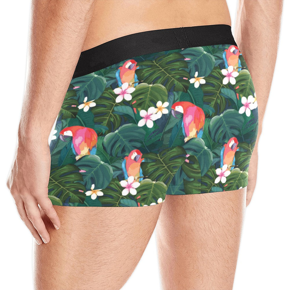 Parrot Palm tree leaves flower hibiscus pattern Men's All Over Print Boxer Briefs Men's Underwear