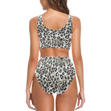 Leopard skin print pattern Chest Bowknot High Waisted Bikini Swimsuit