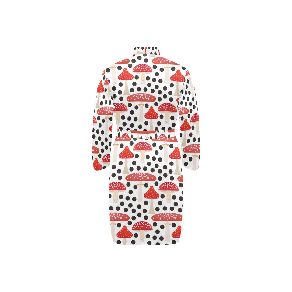 Red mushroom dot pattern Men's Long Sleeve Belted Night Robe