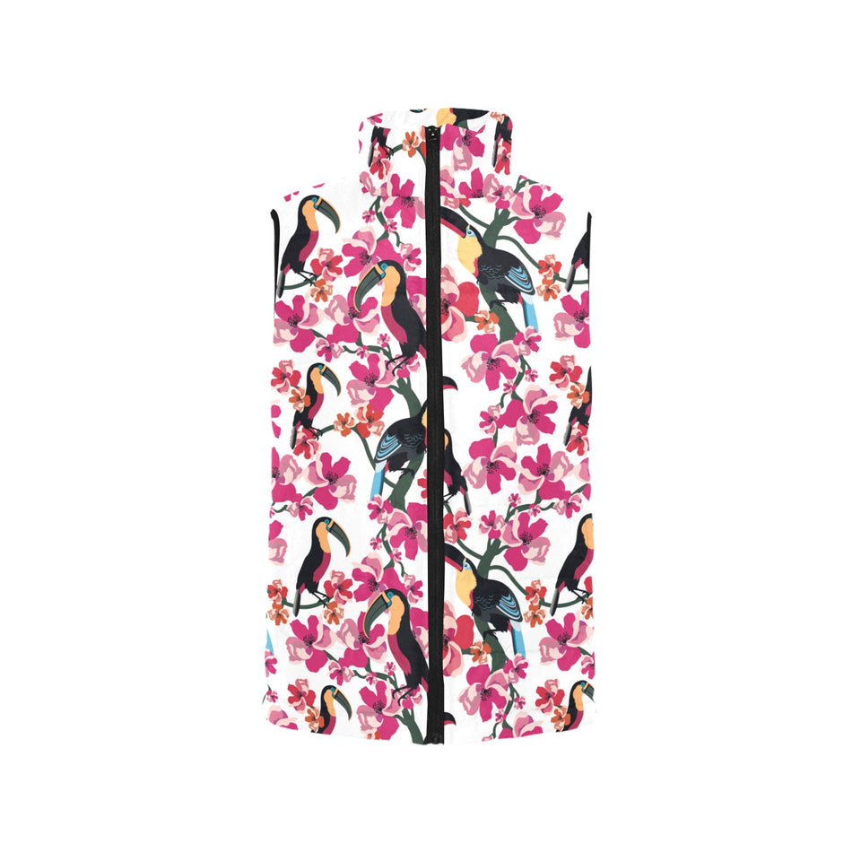 Toucan flower design pattern Women's Padded Vest