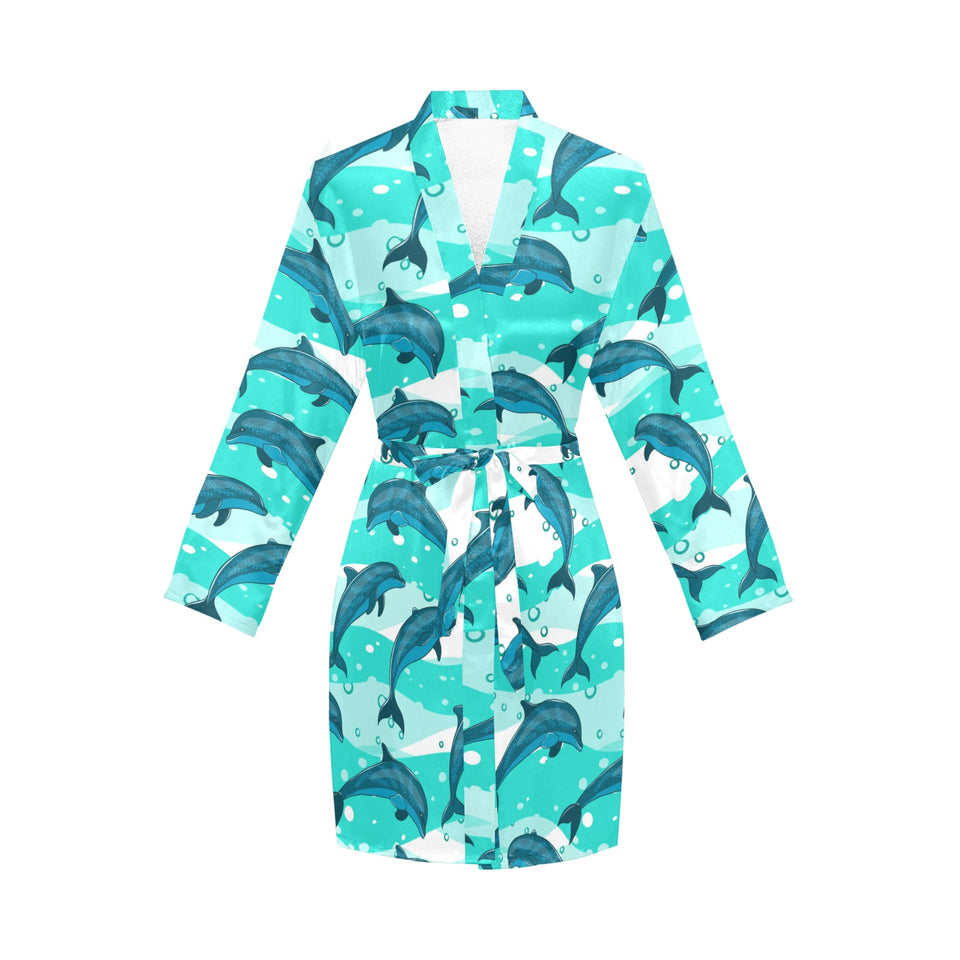Dolphin sea pattern Women's Long Sleeve Belted Night Robe