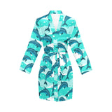 Dolphin sea pattern Women's Long Sleeve Belted Night Robe