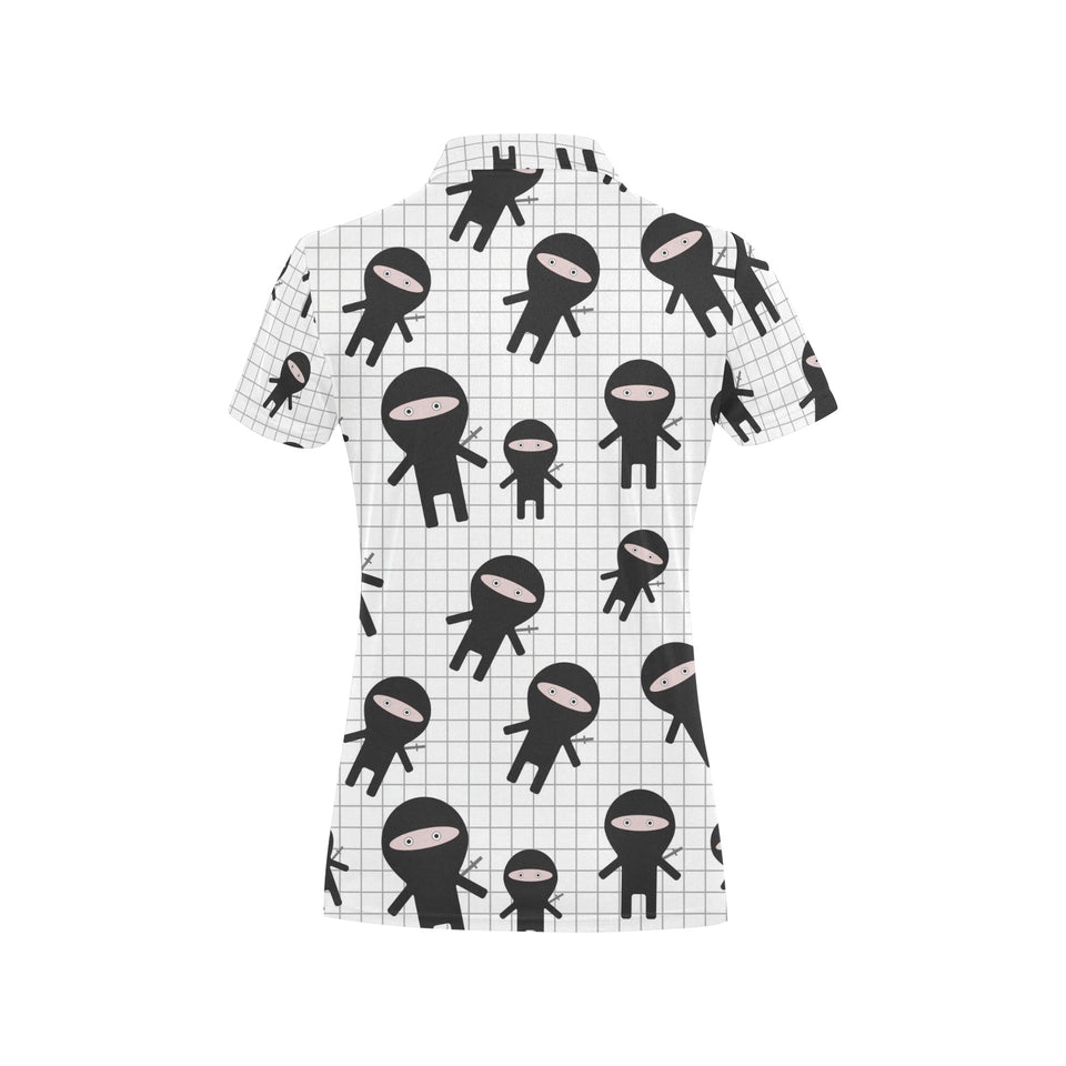 Ninja pattern plaid background Women's All Over Print Polo Shirt