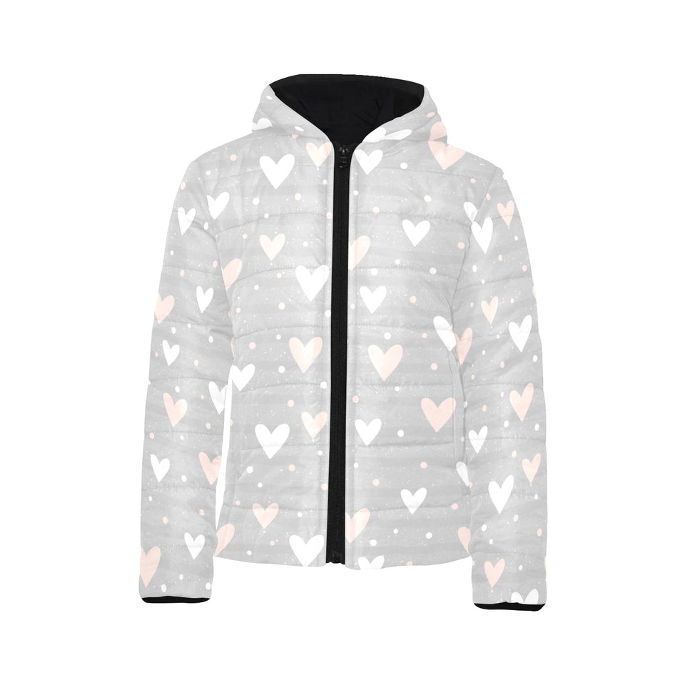 Heart pattern gray background Kids' Boys' Girls' Padded Hooded Jacket