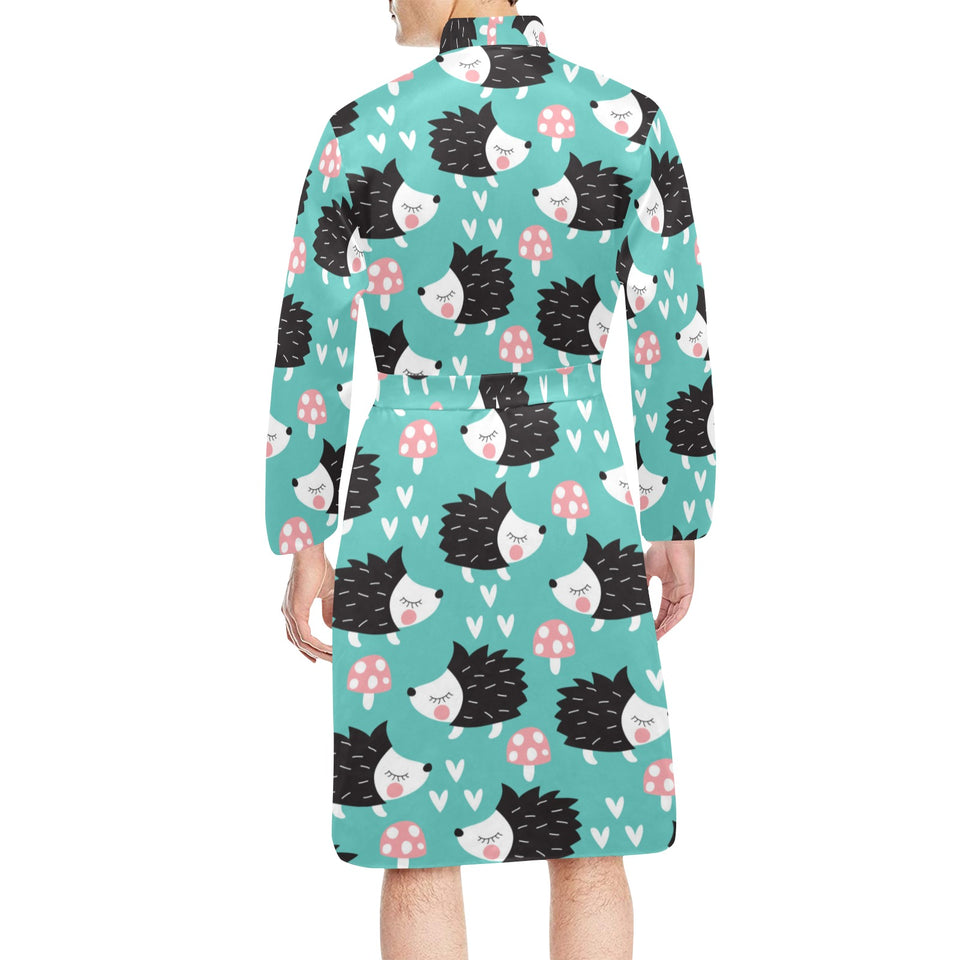 Hedgehog Pattern Print Design 03 Men's Long Sleeve Belted Night Robe