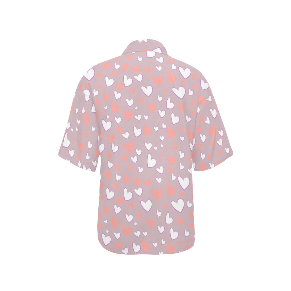 coral white heart pattern Women's All Over Print Hawaiian Shirt