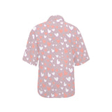 coral white heart pattern Women's All Over Print Hawaiian Shirt