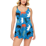 Colorful rhino pattern Chest Sexy Pleated Two Piece Swim Dress