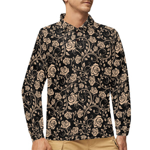 Rose Pattern Print Design 04 Men's Long Sleeve Polo Shirt