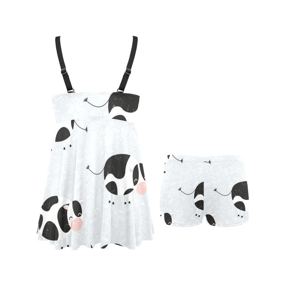 Cute cows pattern Chest Sexy Pleated Two Piece Swim Dress