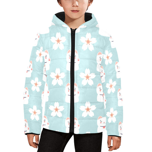 Maneki neko cat sakura Kids' Boys' Girls' Padded Hooded Jacket