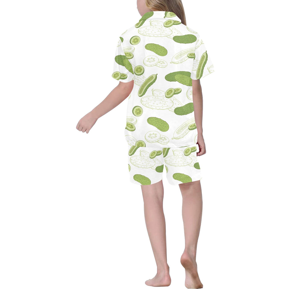 Cucumber sketch pattern Kids' Boys' Girls' V-Neck Short Pajama Set