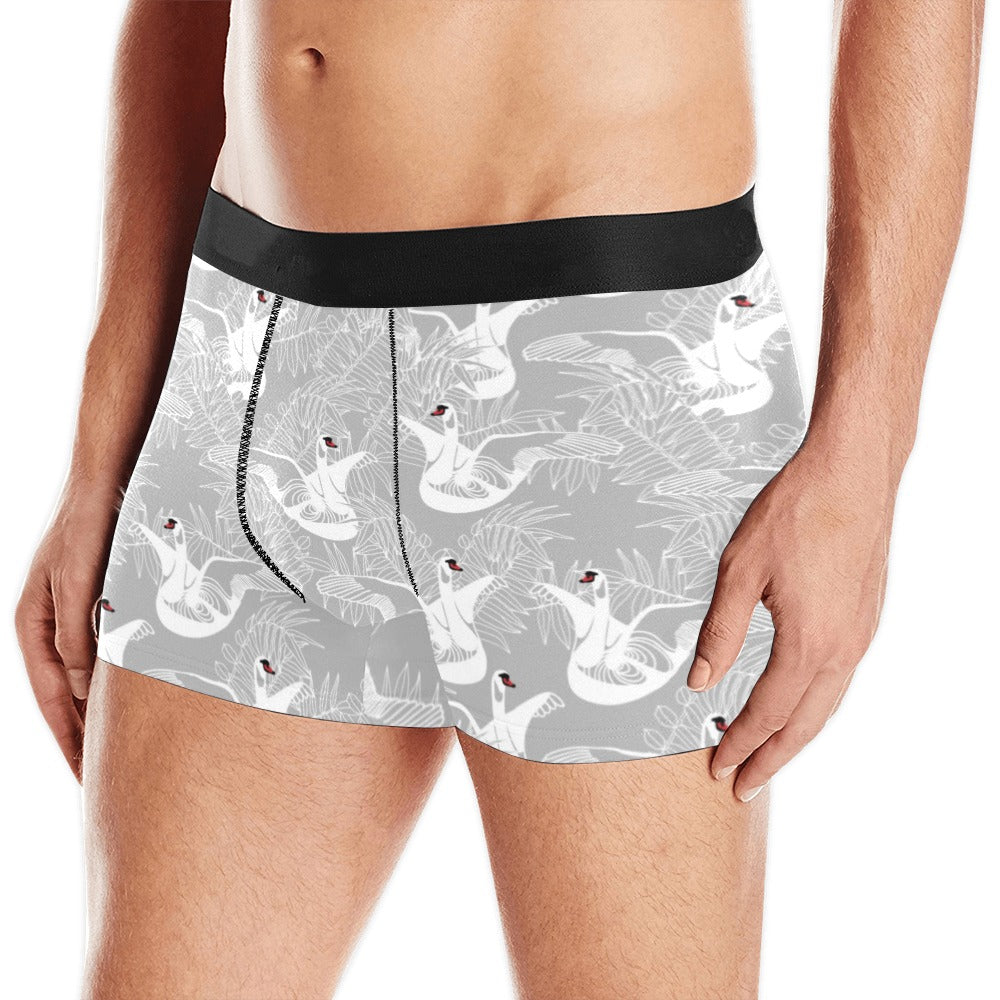 white swan gray background Men's All Over Print Boxer Briefs Men's Underwear