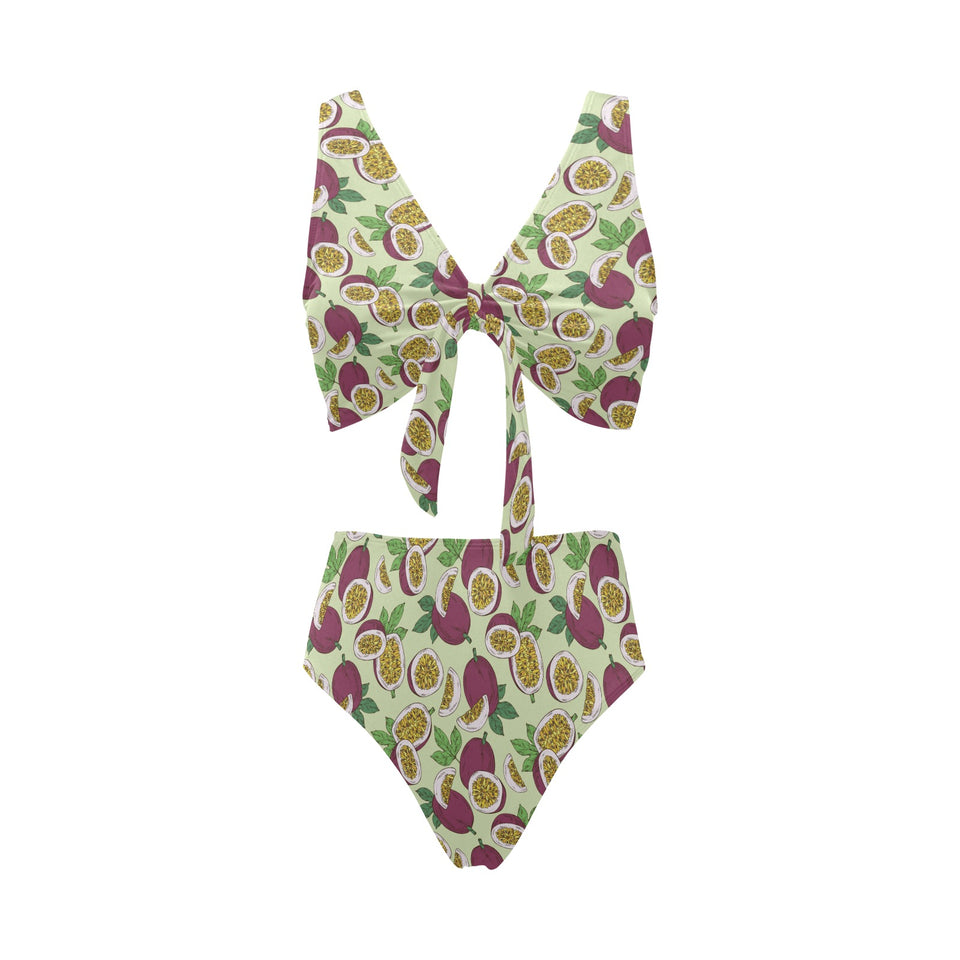Paassion fruit pattern Chest Bowknot High Waisted Bikini Swimsuit