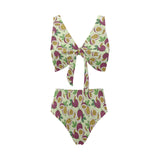 Paassion fruit pattern Chest Bowknot High Waisted Bikini Swimsuit