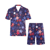 Red blue star pattern Men's V-Neck Short Pajama Set