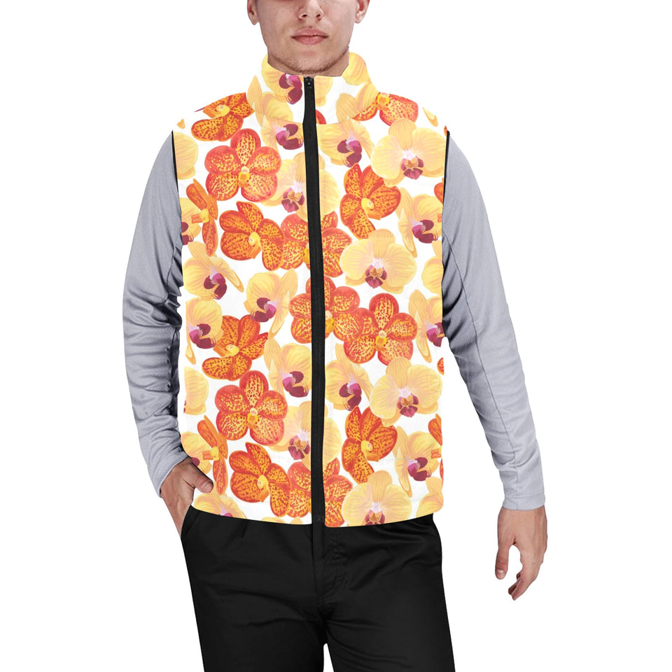 Orange yellow orchid flower pattern background Men's Padded Vest