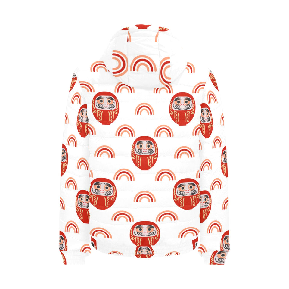 Daruma japanese wooden doll design pattern Men's Padded Hooded Jacket