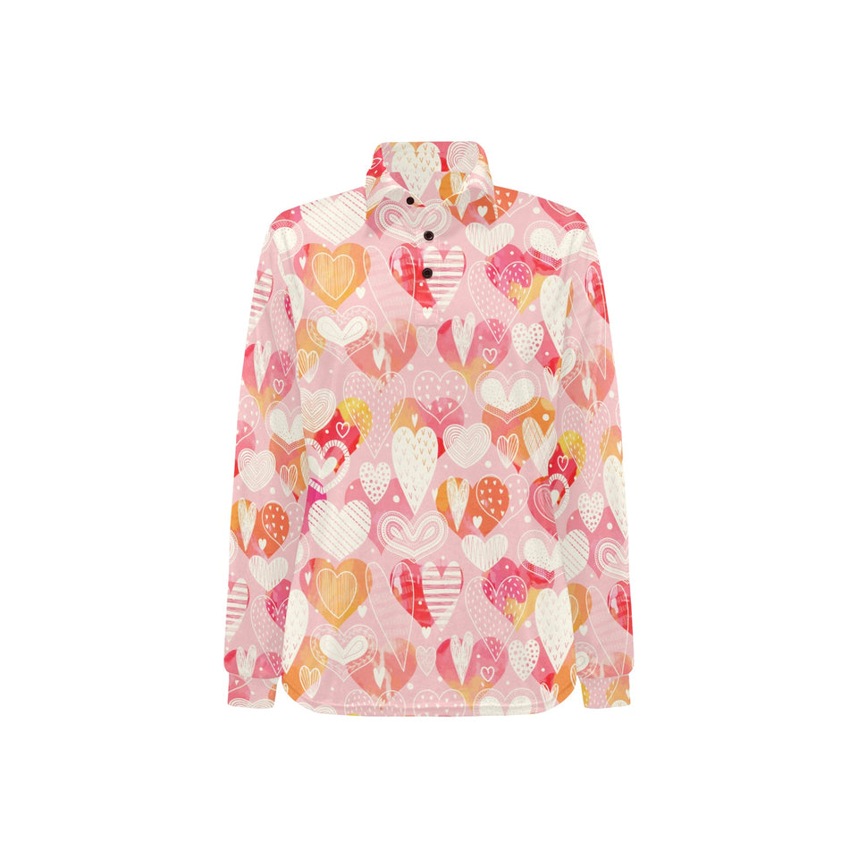 Hand drawn heart design pattern Women's Long Sleeve Polo Shirt