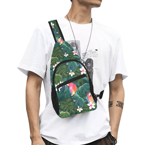 Parrot Palm tree leaves flower hibiscus pattern All Over Print Chest Bag