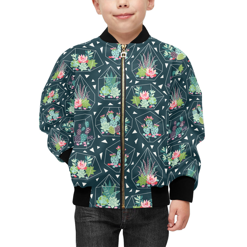 Cactus glass terrarium pattern Kids' Boys' Girls' Bomber Jacket