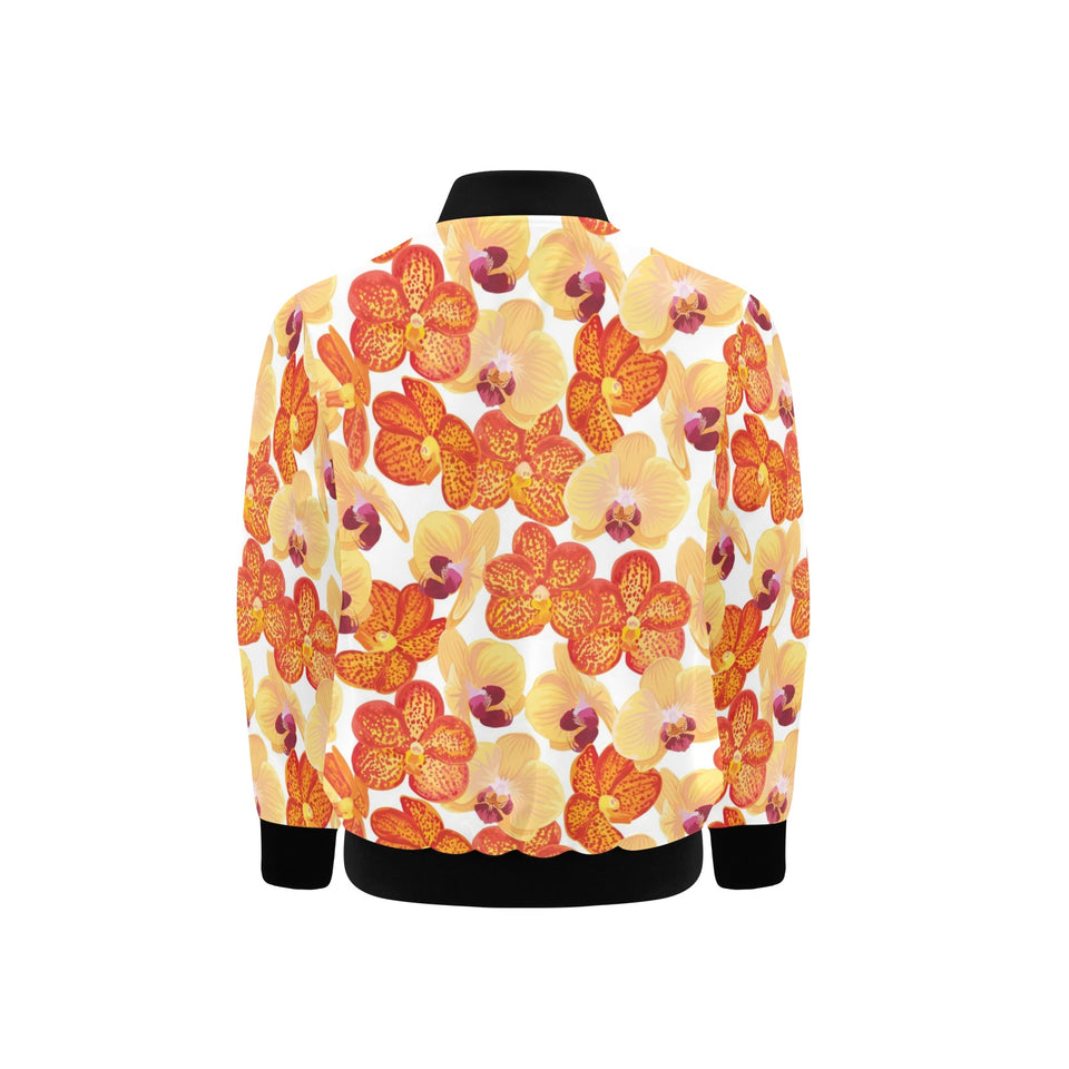 Orange yellow orchid flower pattern background Kids' Boys' Girls' Bomber Jacket