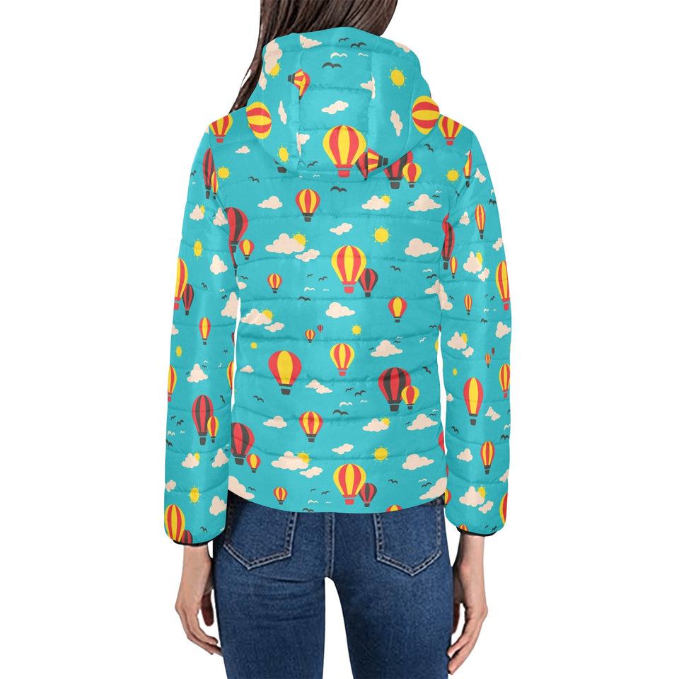 Hot Air Balloon Sky Pattern Women's Padded Hooded Jacket