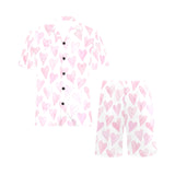 Watercolor pink heart pattern Men's V-Neck Short Pajama Set