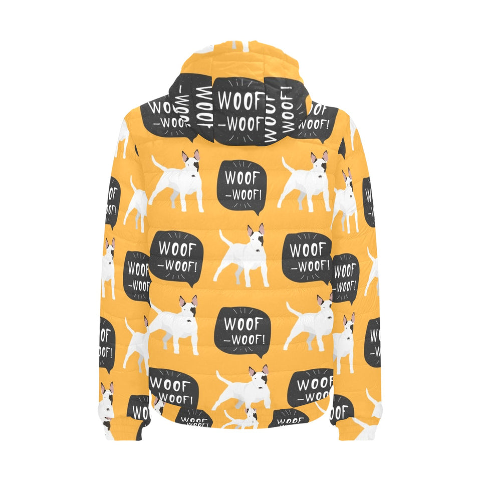 Bull Terrier Pattern Print Design 03 Men's Padded Hooded Jacket