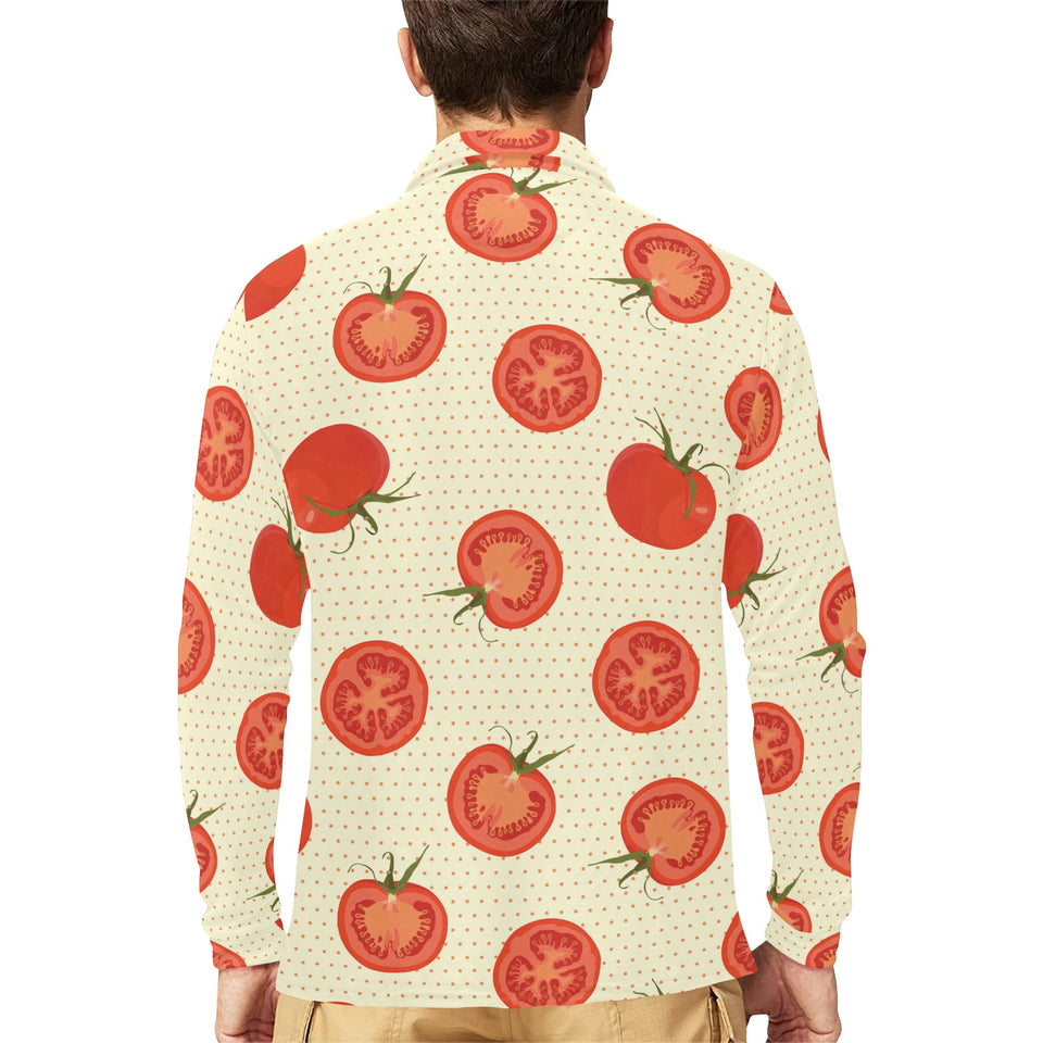 Tomato dot background Men's Long Sleeve Polo Shirt