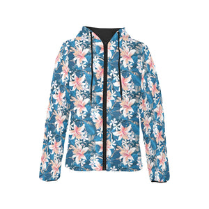 Hibiscus Pattern Print Design 02 Women's Padded Hooded Jacket