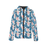 Hibiscus Pattern Print Design 02 Women's Padded Hooded Jacket