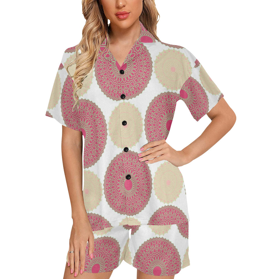 Circle indian pattern Women's V-Neck Short Pajama Set