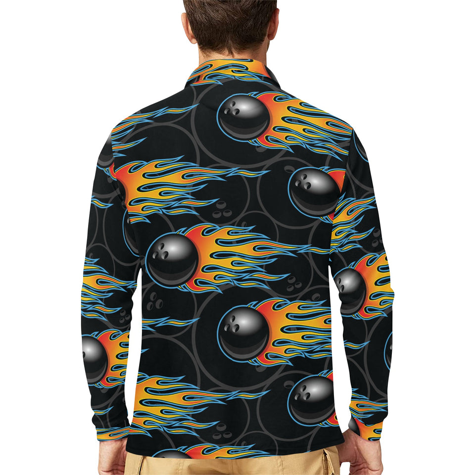 Bowling balls flame pattern Men's Long Sleeve Polo Shirt