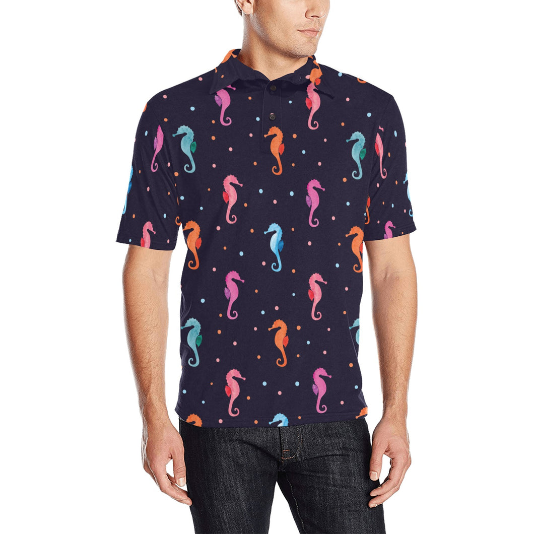 Watercolor colorful seahorse pattern Men's All Over Print Polo Shirt
