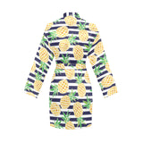 Pineapples pattern striped background Women's Long Sleeve Belted Night Robe