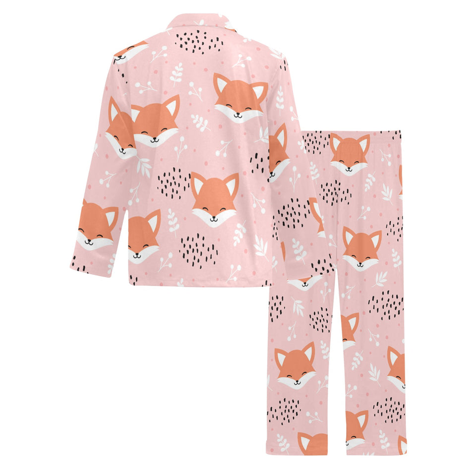 Cute fox pattern pink background Men's Long Pajama Set