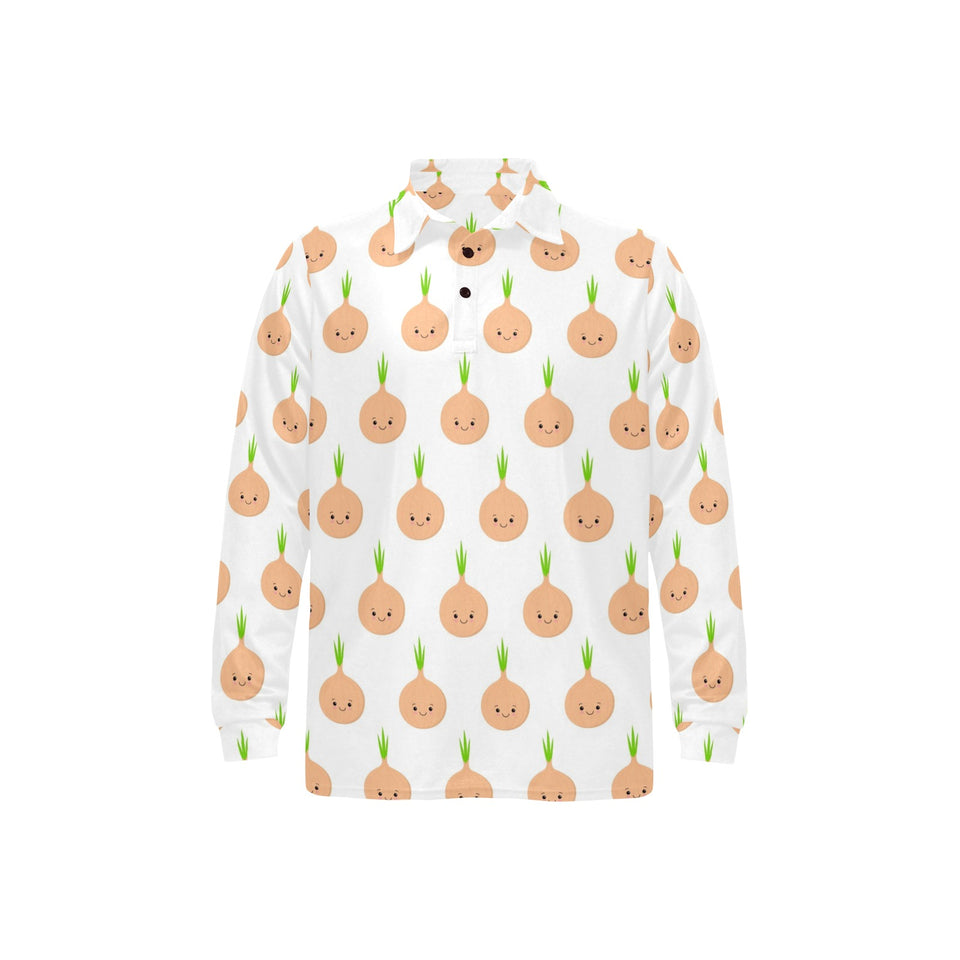 cute onions smiling faces Men's Long Sleeve Polo Shirt