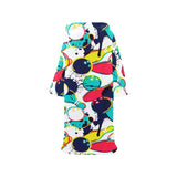 watercolor bowling ball pins Blanket Robe with Sleeves
