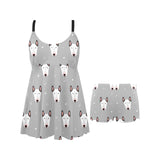 Bull Terrier Pattern Print Design 05 Chest Sexy Pleated Two Piece Swim Dress