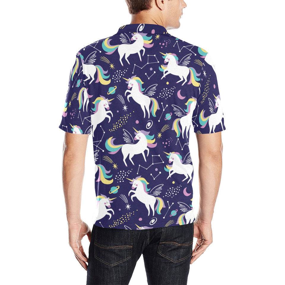 Hand drawn cute unicorn star planet Men's All Over Print Polo Shirt