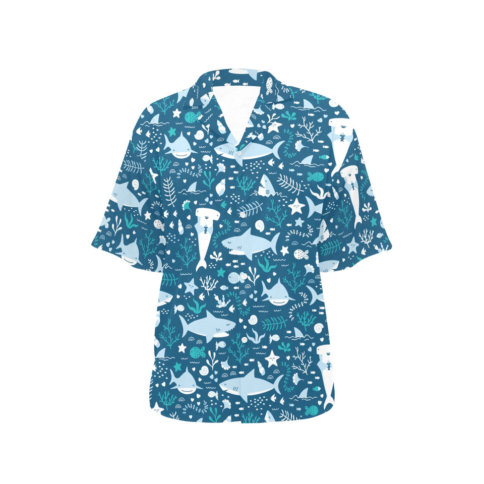 Cute shark pattern Women's All Over Print Hawaiian Shirt