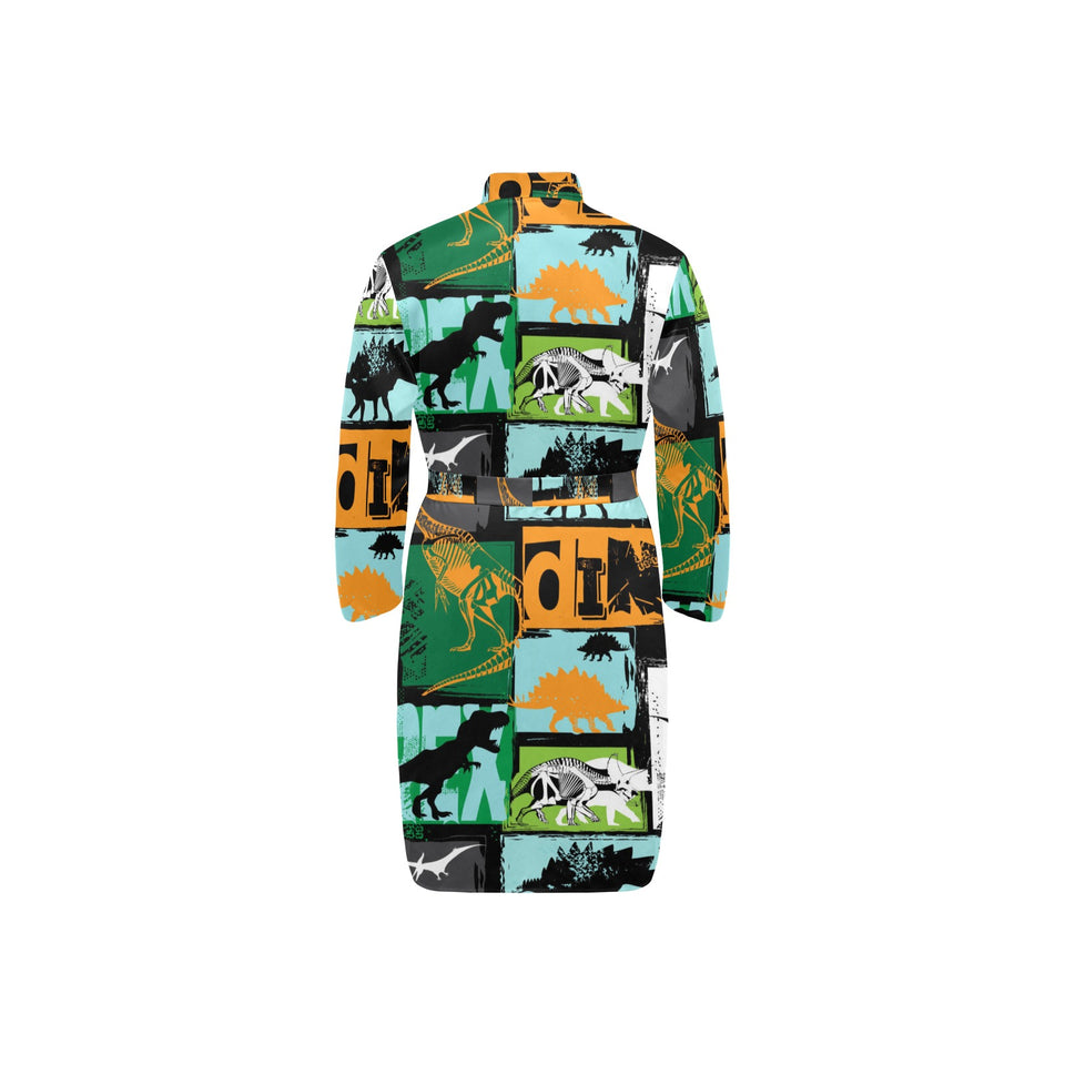 dinosaurs print pattern Men's Long Sleeve Belted Night Robe