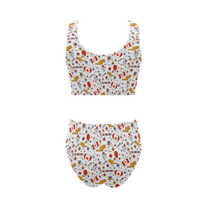 Canada Pattern Print Design 03 Chest Bowknot High Waisted Bikini Swimsuit