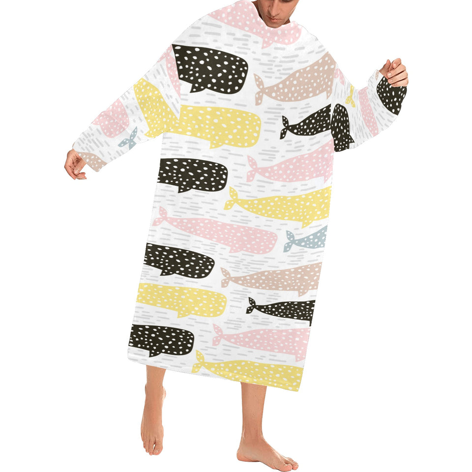 Whale dot pattern Blanket Robe with Sleeves